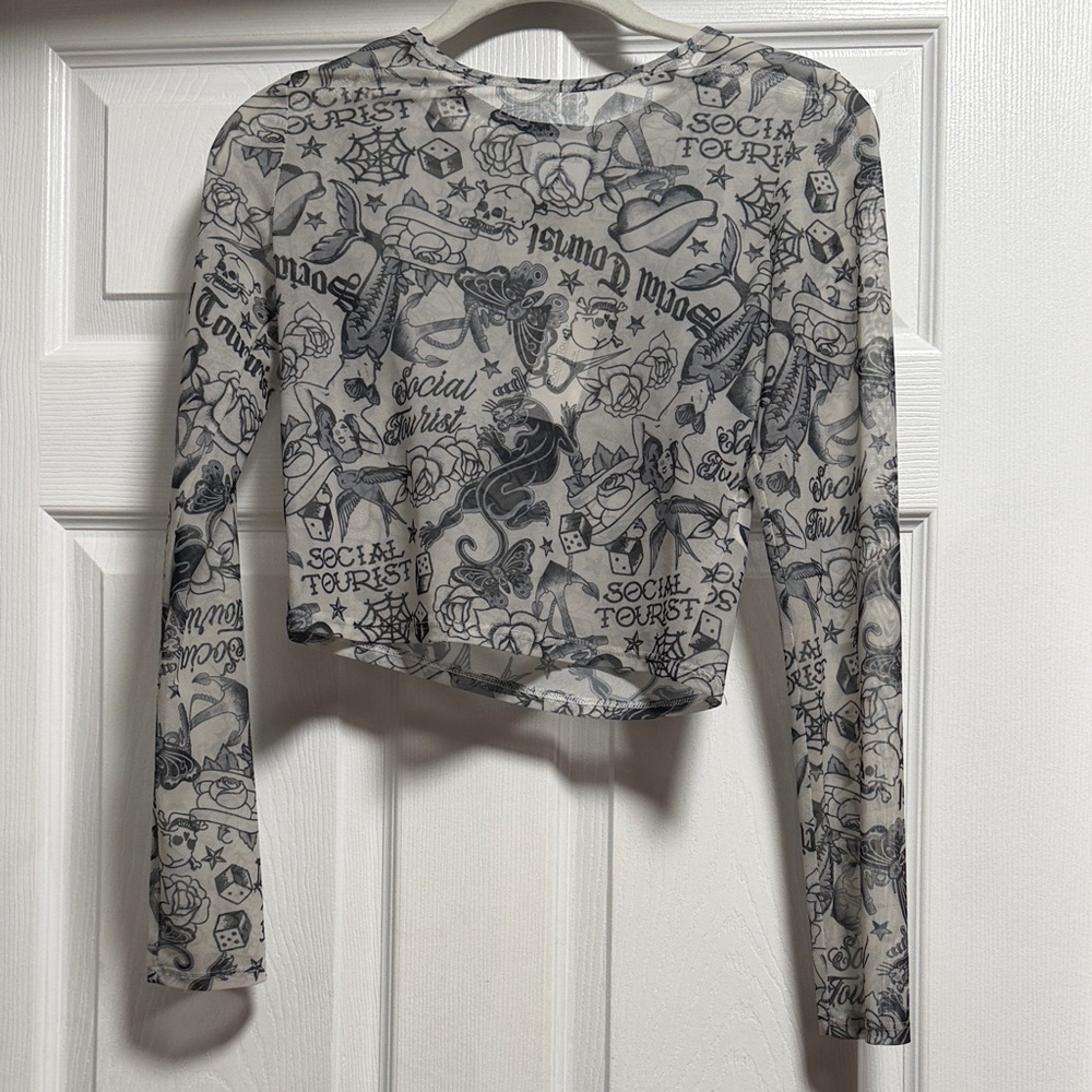 Urban Outfitters White and Black Graphic Crop Top